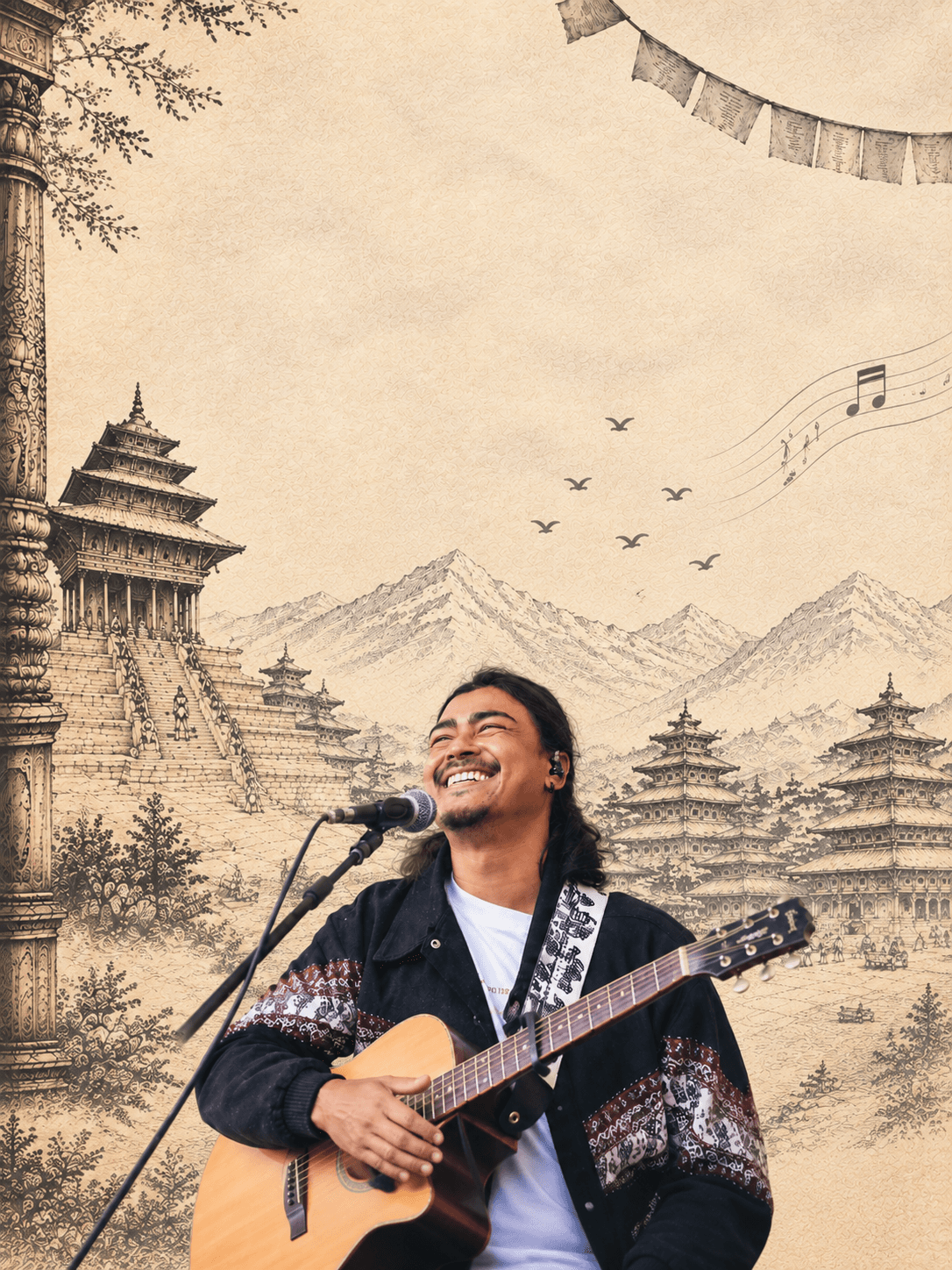 Nepali musician playing traditional music in the Himalayas