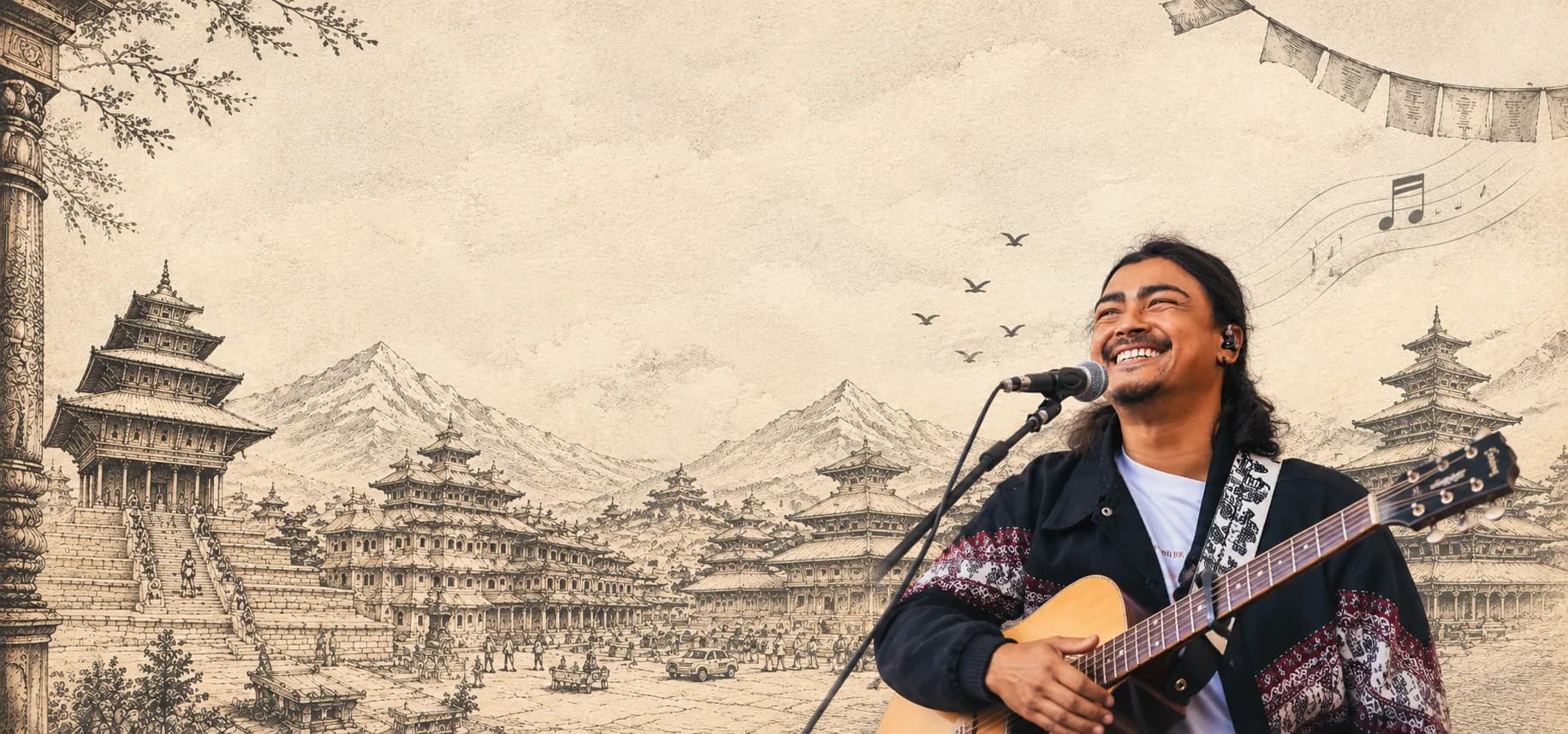 Nepali musician playing traditional music in the Himalayas